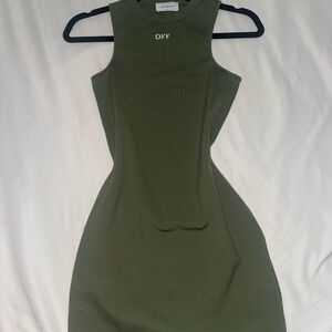 Off-White Olive Green Sleeveless Mini Dress with Chest Logo